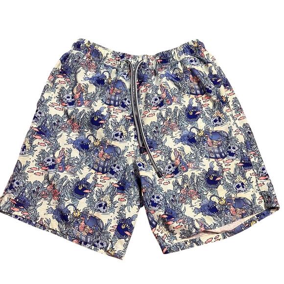 Peter Millar Seaside Blue Skulls Fish Swim Trunks Shorts Men’s Size Small Beach - Picture 1 of 8